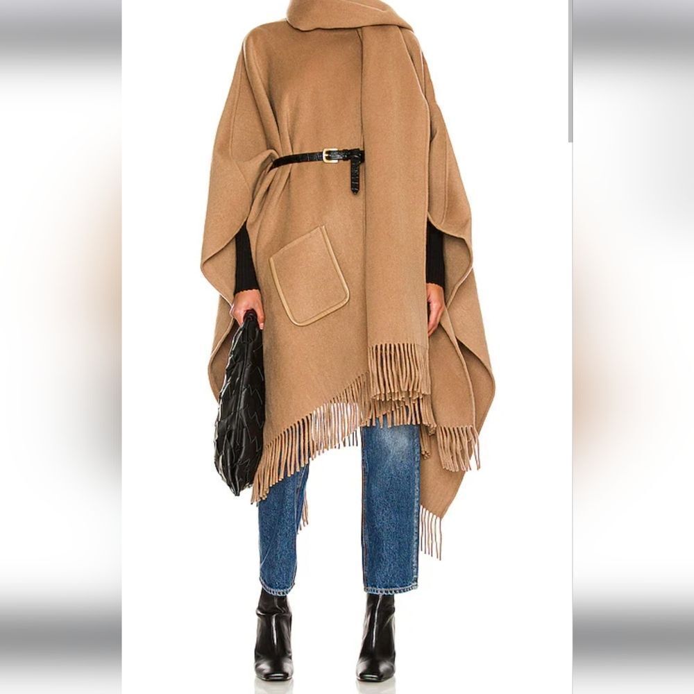 NWOT Camel Oversized Double-Breasted Cape, Poncho